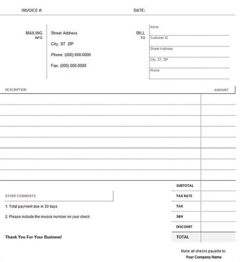 Blank Invoice Template Excel Excel Templates