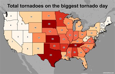Number Of Confirmed Tornadoes Ever Recorded In One Day By State R Weather