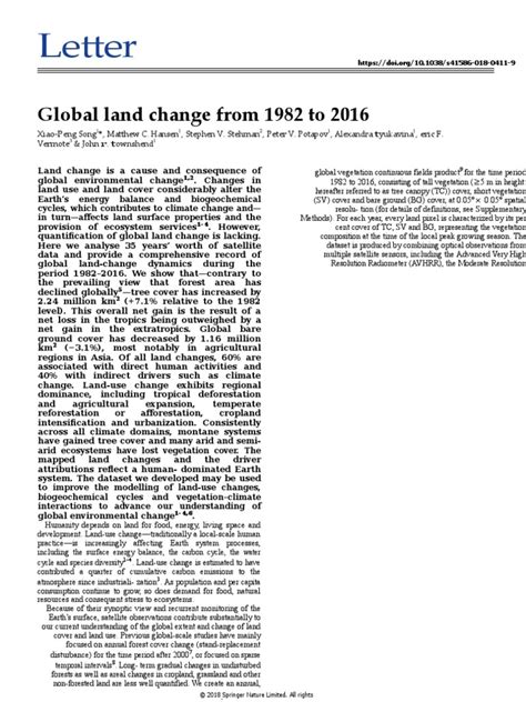 Letter Global Land Change From 1982 To 2016 Pdf Forests