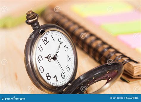 Pocket Watch With Book Note On Wooden Stock Image Image Of Record