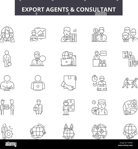 Export Agents Line Icons Signs Set Vector Export Agents Outline