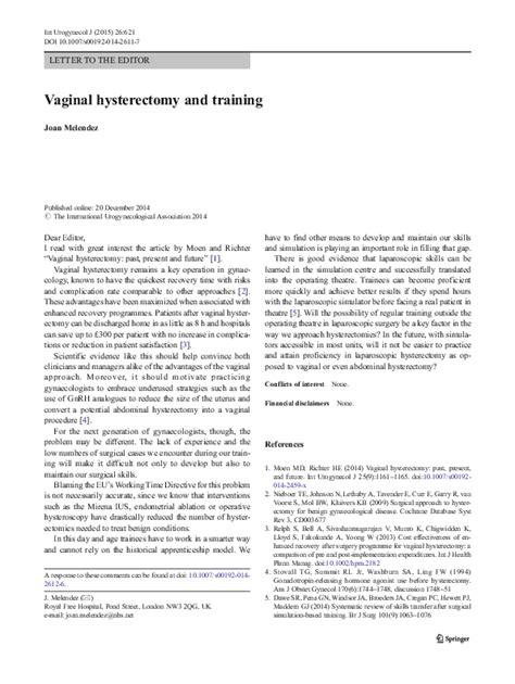 Pdf Vaginal Hysterectomy And Training Joan Melendez