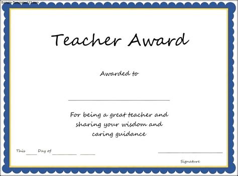 Teacher Award Certificate Template Sample Templates Sample Templates