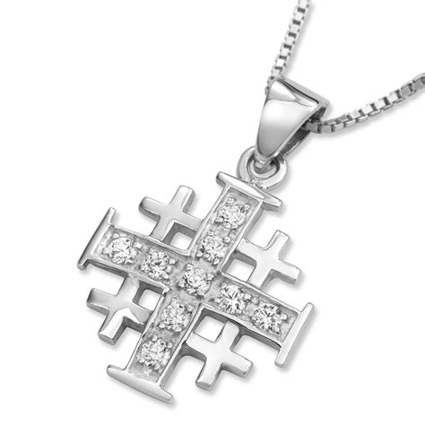 925 Sterling Silver Jerusalem Cross Pendant Necklace With Cubic