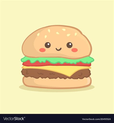 Cute Hamburger Burger Cartoon Vector Image On Vectorstock Cute Kawaii