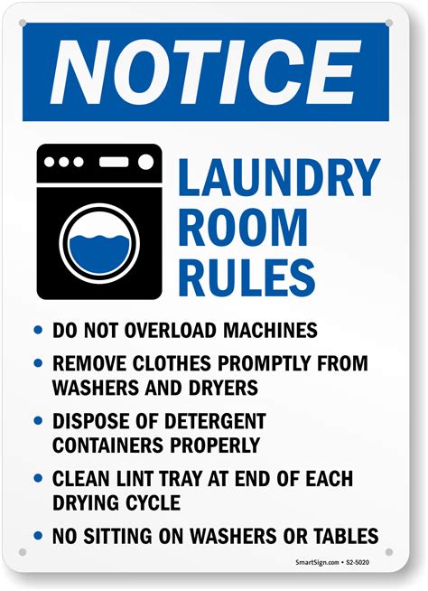 Laundry Room Rules Do Not Overload Sign With Symbol Nhe 30586