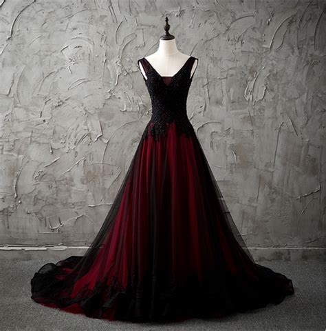 Gothic Red Black Wedding Dress A Line Pageant Dresses Prom Evening Ball