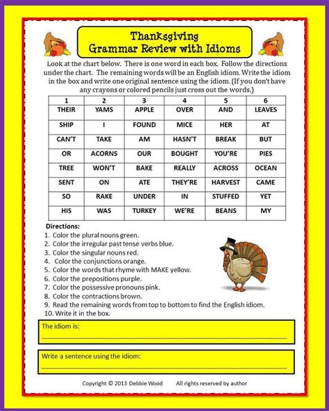 Thanksgiving Vocabulary And Grammar Review With Idiom Thanksgiving Vocabulary
