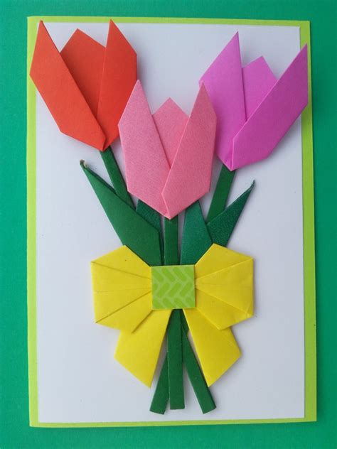 Handmade Origami Flower Card Mothers Day Tulip Blank Etsy