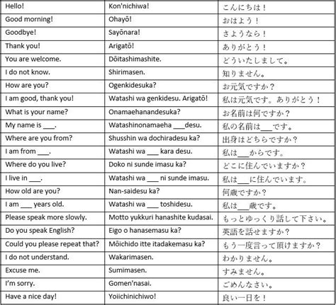 Basic Japanese Phrases Japanese Cheat Sheet Japanese Phrases Learn