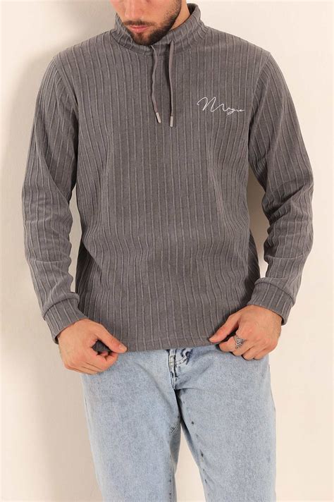 Antrasit Relaxed Fit Fitilli Doku Boğazlı Sweatshirt 211831