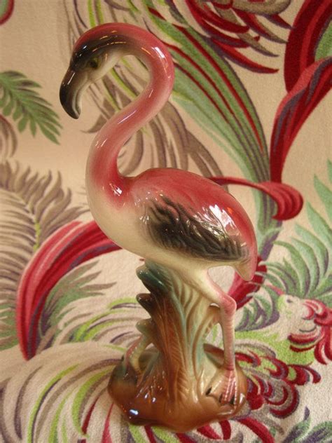 Vintage Flamingo Figurine 1940s 1950s Pink Green Black Ivory Mid