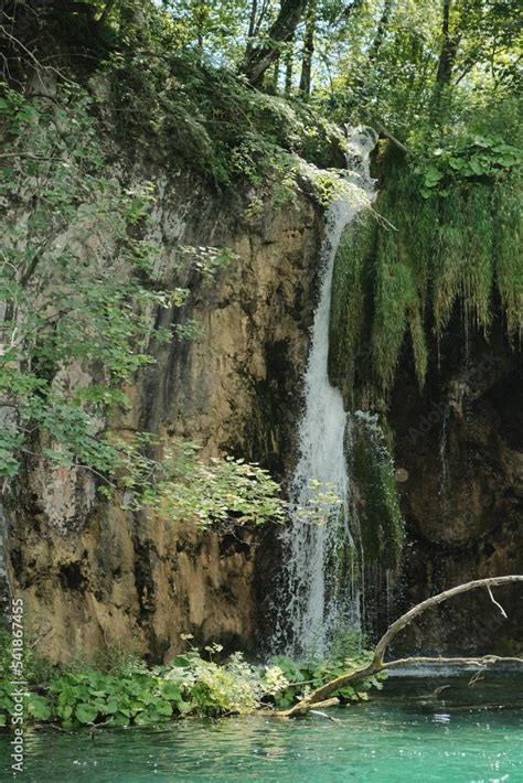 Beautiful View Of Galovacki Buk Waterfall At Galovac Lake In Plitvice