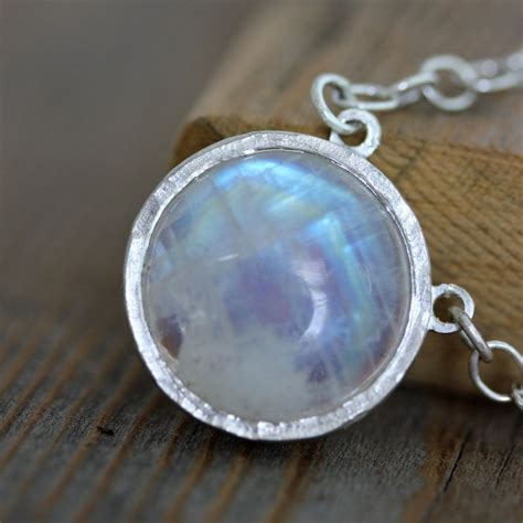 Rainbow Moonstone And Recycled Sterling Silver Necklace Bohemian
