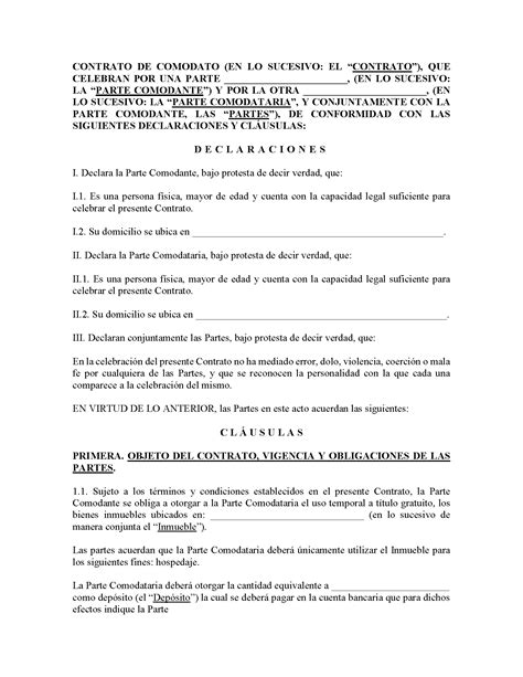 Contrato De Comodato De Bien Mueble Legalario