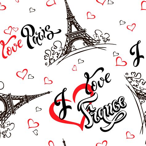 Seamless Pattern I Love Paris I Love France Stylish Lettering