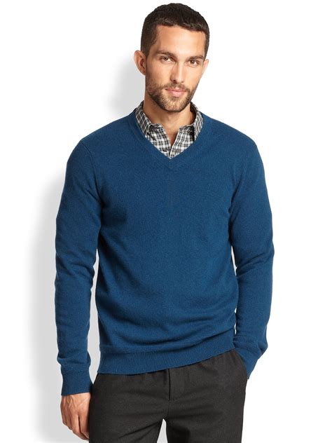 Lyst Vince Cashmere V Neck Sweater In Blue For Men