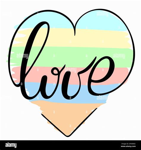Heart Shaped Sticker With The Word Love Colored Rainbow Background And