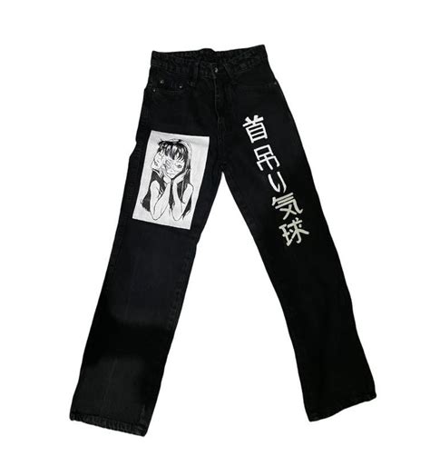 Anime Pants Tomie Junji Ito Manga Celana Anime Paint Painted Jeans