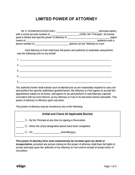 Sample Power Of Attorney Template