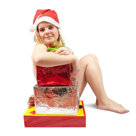 Woman Sitting In Nude With Christmas Gifts Stock Photo Image Of Isolated Birthday