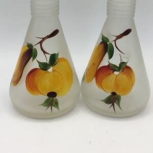 Hazel Atlas Frosted Oil And Vinegar Hand Painted Fruit Etsy