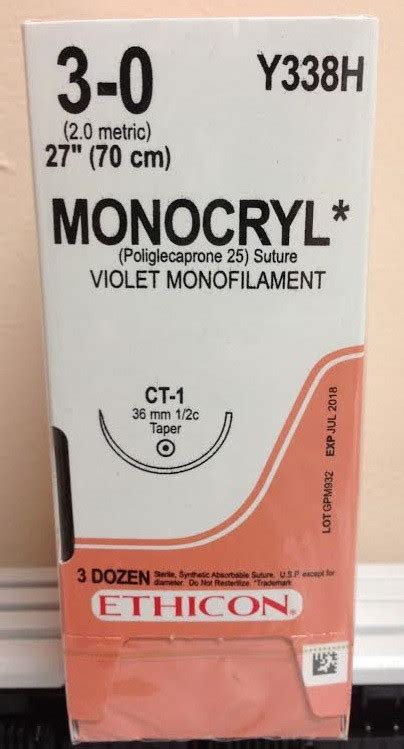 Ethicon Y338h Monocryl Suture Taper Point Absorbable Ct 1 36mm ½