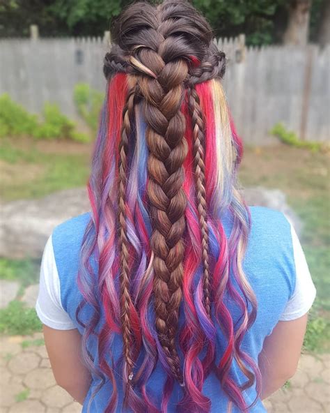 Red White And Blue Peekaboo Hair Color With Fun Festival Braids By