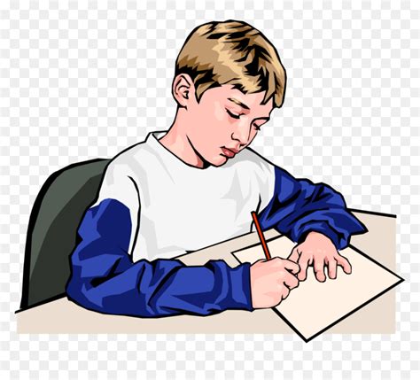 Vector Illustration Of Schoolboy Student Writing Answers Boy Writing