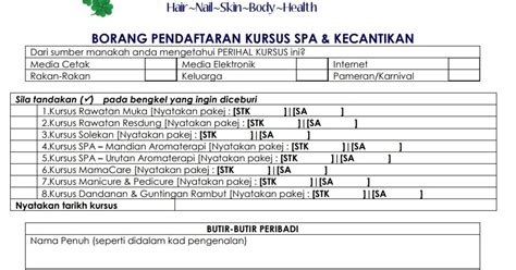 Download as pdf, txt or read online from scribd. Contoh Borang Maklumat Pelanggan Spa