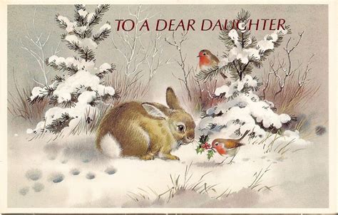 Robin And Rabbit Christmas Card Vintage Christmas Cards Vintage