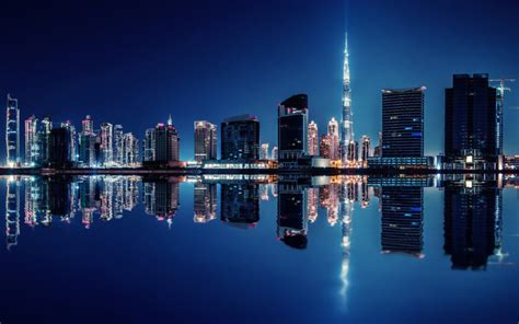 United Arab Emirates Dubai Reflection On Midnight 4k Ultra Hd Desktop