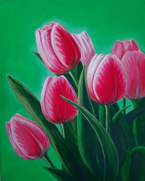 Spring Tulips Original Acrylic Painting Realism Painting On Canvas