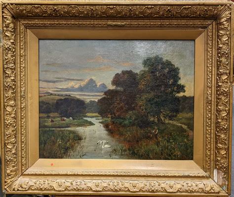 John Horace Hooper Fl1852 1899 A River Landscape With Fisherman And