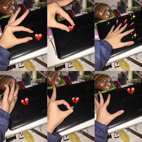 Several Pictures Of Hands With Different Manies And Hearts On Their