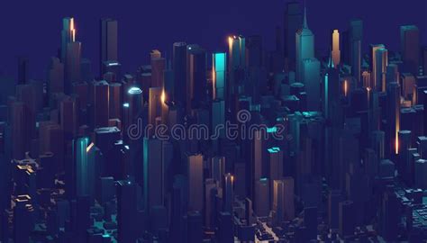 Digital Abstract City Made Of Glowing Line Light Business Skyscrapers