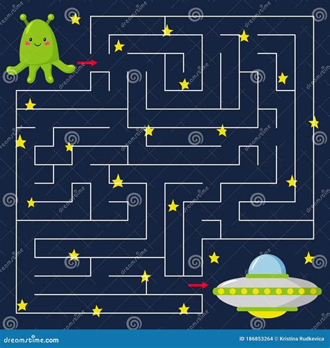 Maze Game For Kids Help The Alien Find The Way To The Ufo Stock