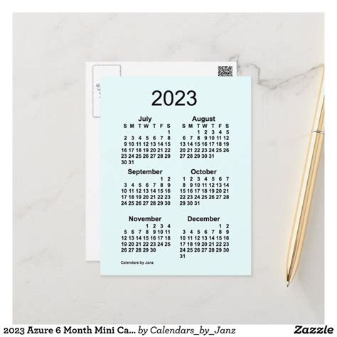 2023 Azure 6 Month Mini Calendar By Janz Postcard Zazzle Mini