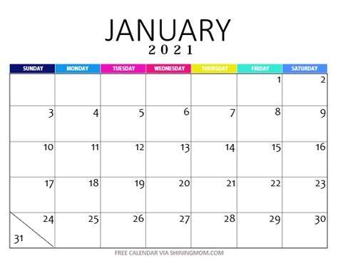 January 2021 Calendar Printable Pretty 55 Styles Of Free Printable