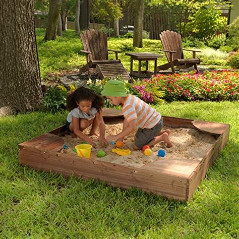 Kidkraft Wooden Backyard Sandbox With Built In Corner Seating And Mesh