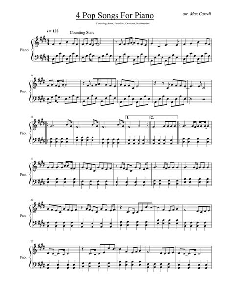 4 Pop Songs For Piano Sheet Music For Piano Download Free In Pdf Or