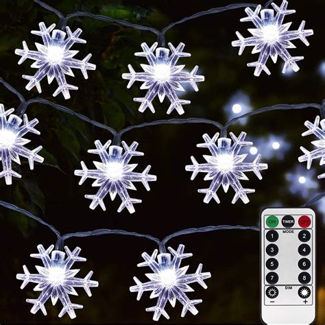 50 Led Cold White Snowflake LED Fairy Lights with Remote Control