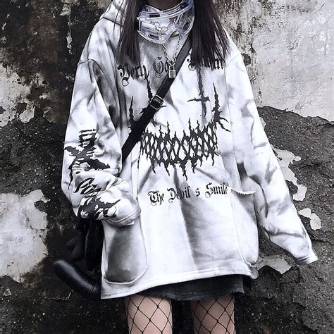 Y2k Goth Hoodie Women Oversized Emo Punk Harajuku Winter Top Dark