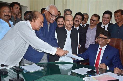 senior ppp leader syed waqar mehdi filing his nomination papers for a vacant seat of senate from