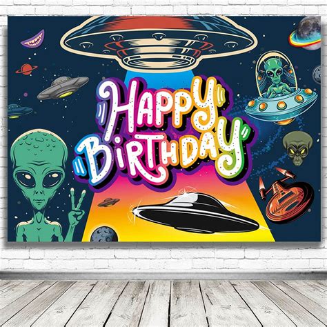 Ufo Happy Birthday Decorations Backdrop Outer Space Universe Flying