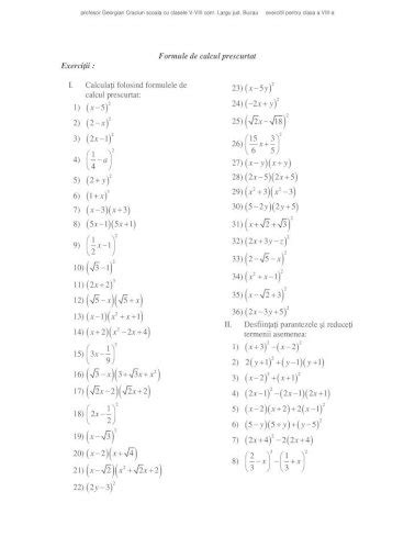 Formule De Calcul Prescurtat Clasa A 9a