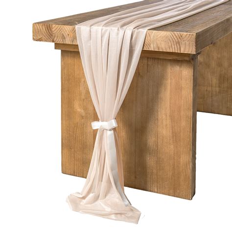 Buy Ling S Moment 10Ft Nude Sheer Chiffon Like Table Runner With Silver