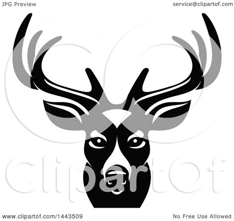 Clipart Of A Black And White Buck Deer Mascot Head Logo Royalty Free