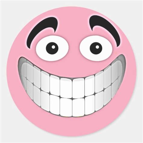 Pink Big Grin Smiley Face Classic Round Sticker Zazzle