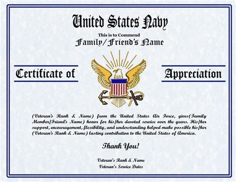 Certificate Of Appreciation Template Veterans
